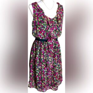 Nine & Co. Flounce Scoop Neck Elastic Waist Flowy Floral Lined Dress. Size 8
